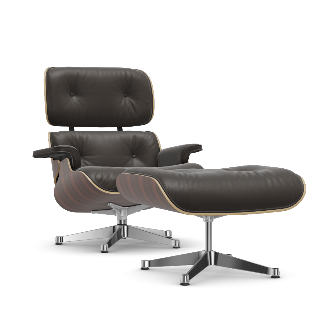 Lounge Chair & Ottoman (New Dimensions) by Vitra #Santos palisander/polished/Leather Premium F - brown