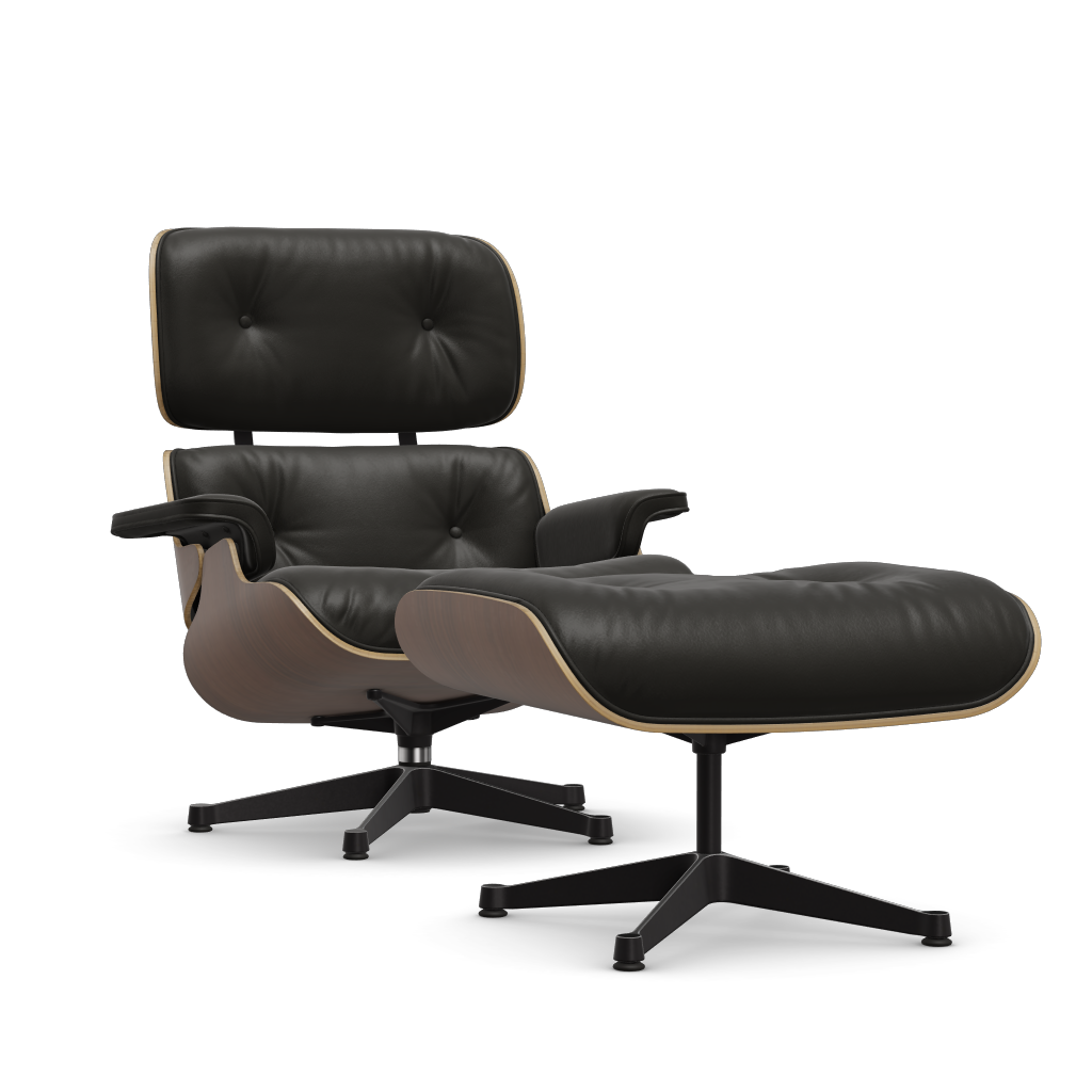 Lounge Chair & Ottoman (New Dimensions) by Vitra #black pigmented walnut/polished / sides black/Leather Premium F - nero