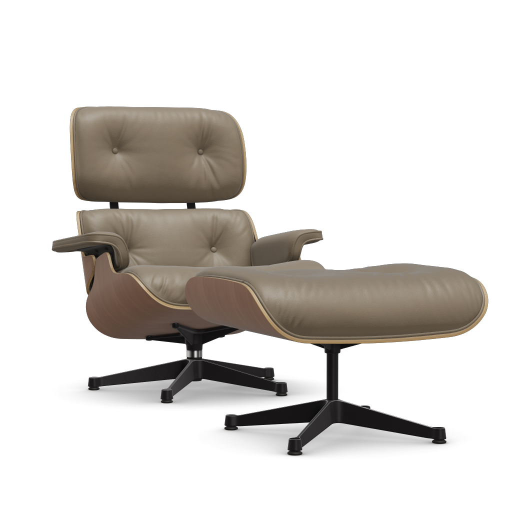 Lounge Chair & Ottoman (New Dimensions) by Vitra #american cherry/polished / sides black/Leather Natural F - dark sand