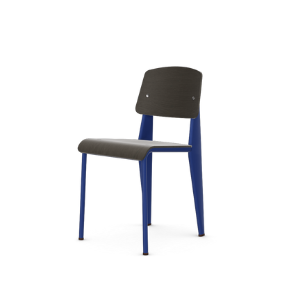 Standard Chair by Vitra #Prouvé Bleu Marcoule powder-coated (smooth), brown glides / dark oak, with protective varnish