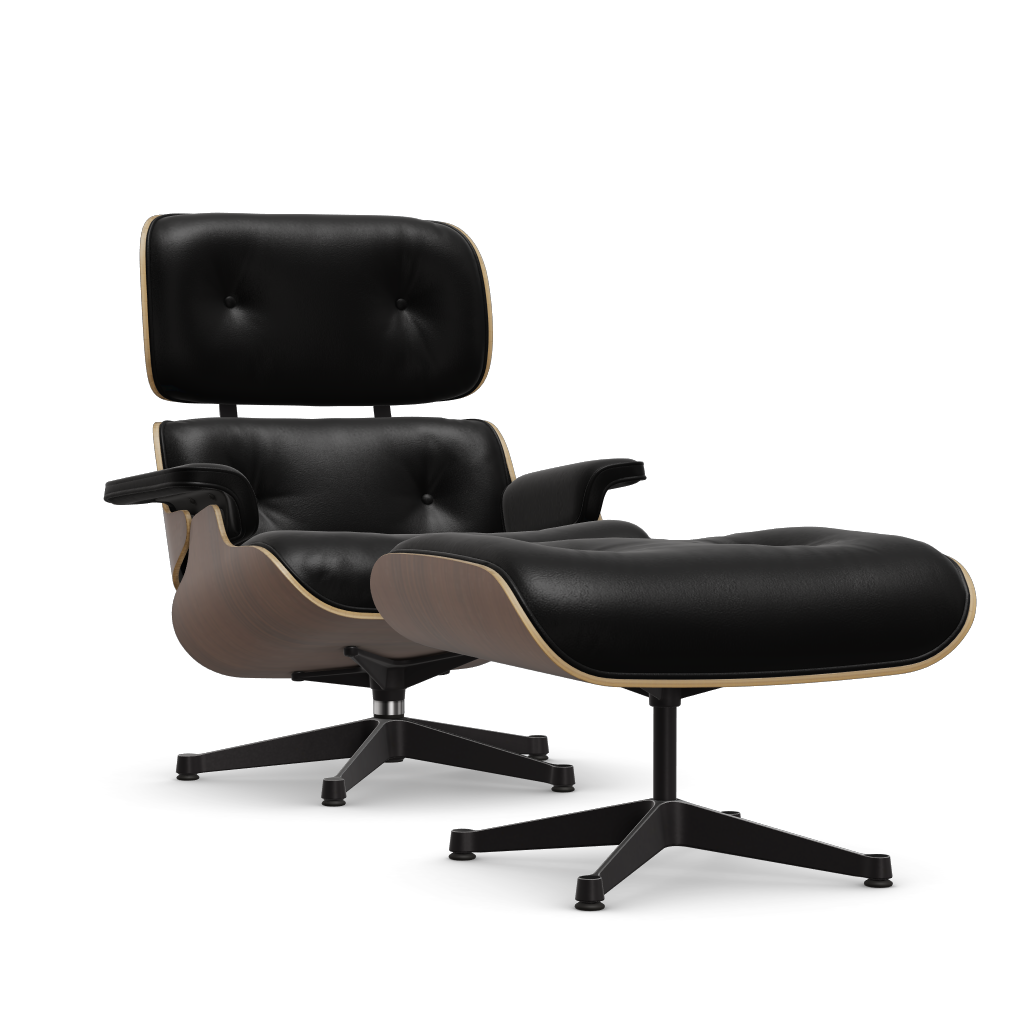 Lounge Chair & Ottoman (New Dimensions) by Vitra #black pigmented walnut/polished / sides black/Leather Natural F - nero