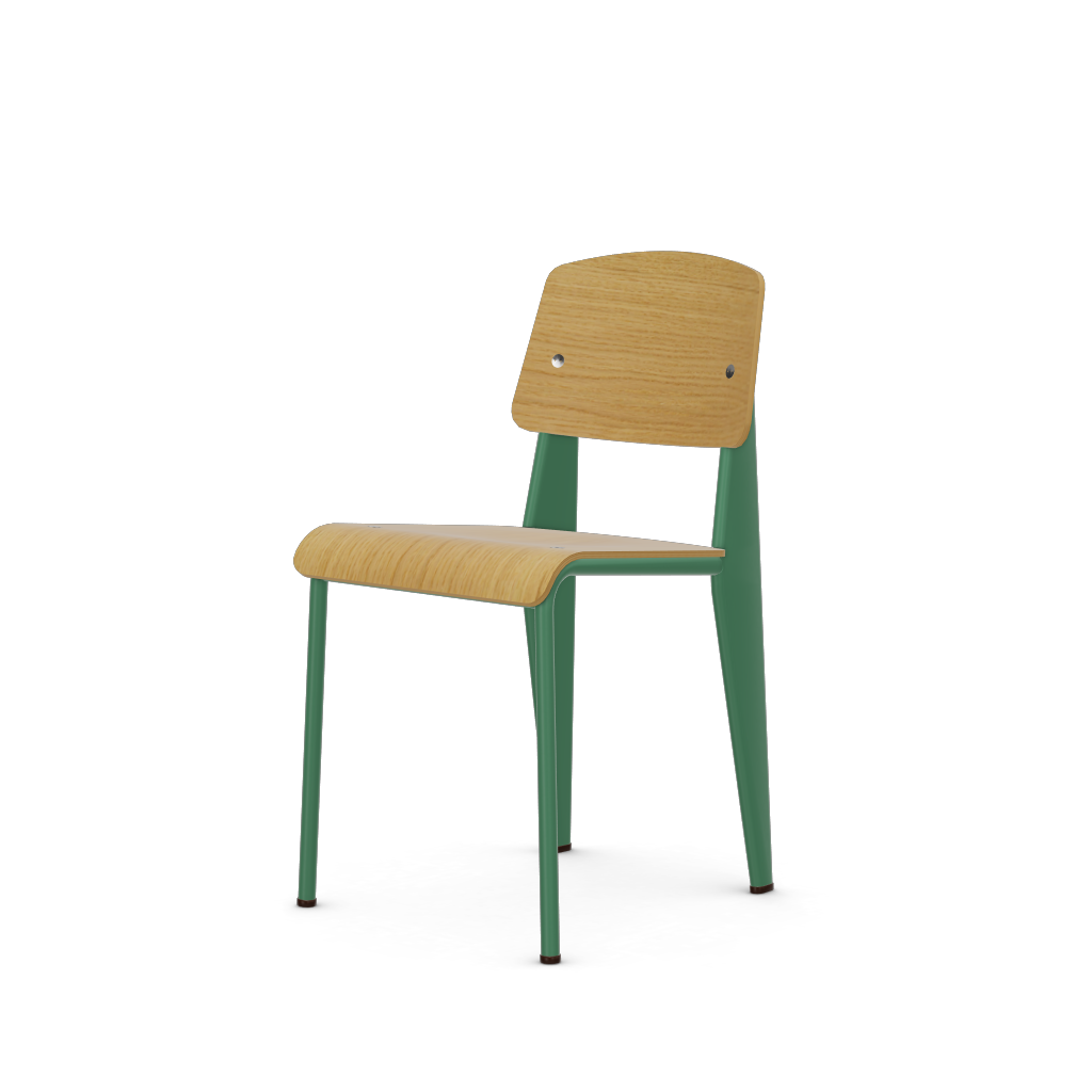 Standard Chair by Vitra #Prouvé Blé Vert powder-coated (smooth), brown glides / natural oak, with protective varnish