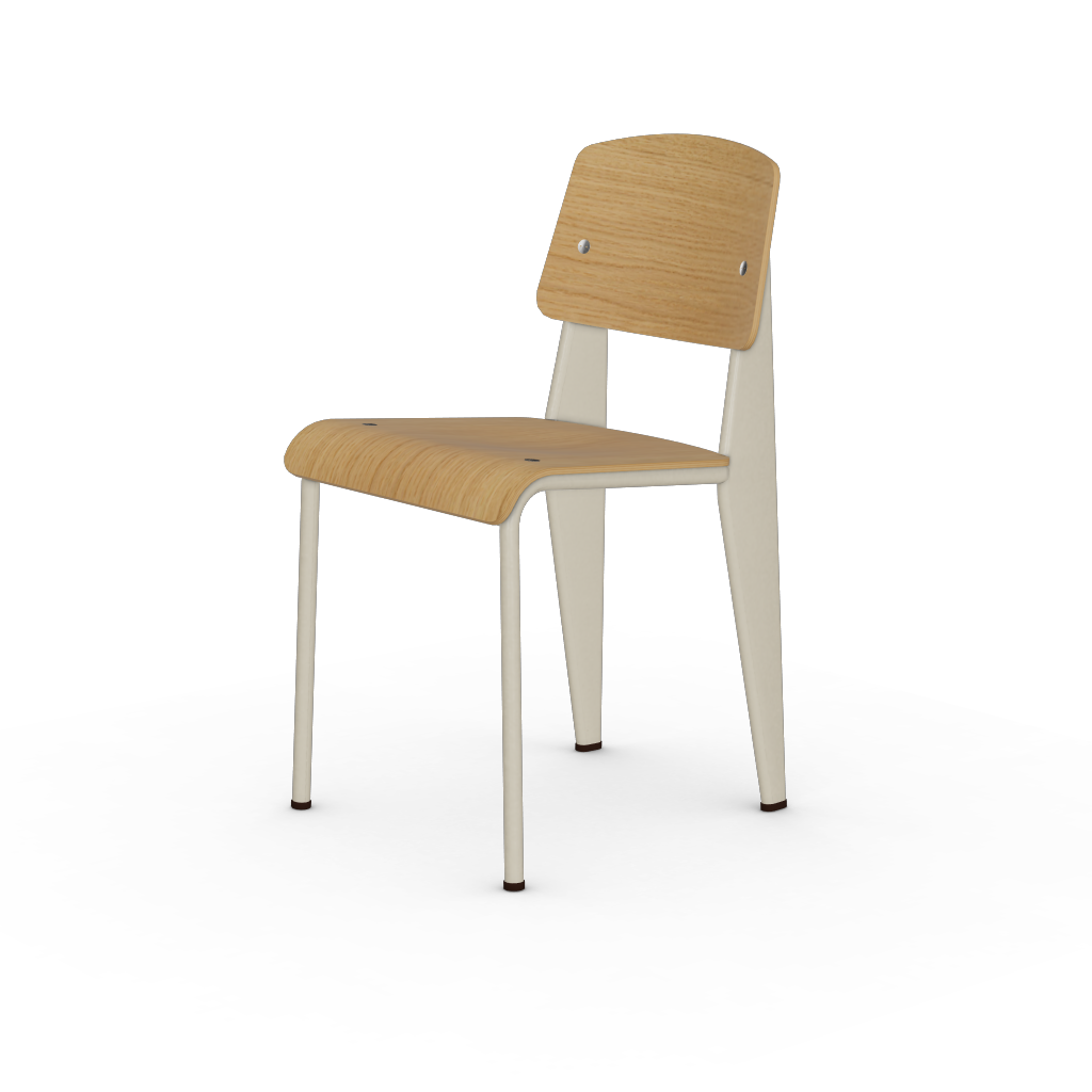 Standard Chair by Vitra #Prouvé Blanc Colombe (Ecru) powder-coated (smooth), brown glides / natural oak, with protective varnish