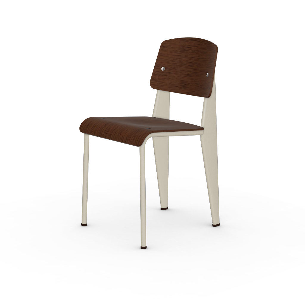 Standard Chair by Vitra #Prouvé Blanc Colombe (Ecru) powder-coated (smooth), brown glides / walnut, black pigmented