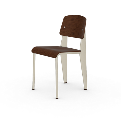 Standard Chair by Vitra #Prouvé Blanc Colombe (Ecru) powder-coated (smooth), brown glides / walnut, black pigmented