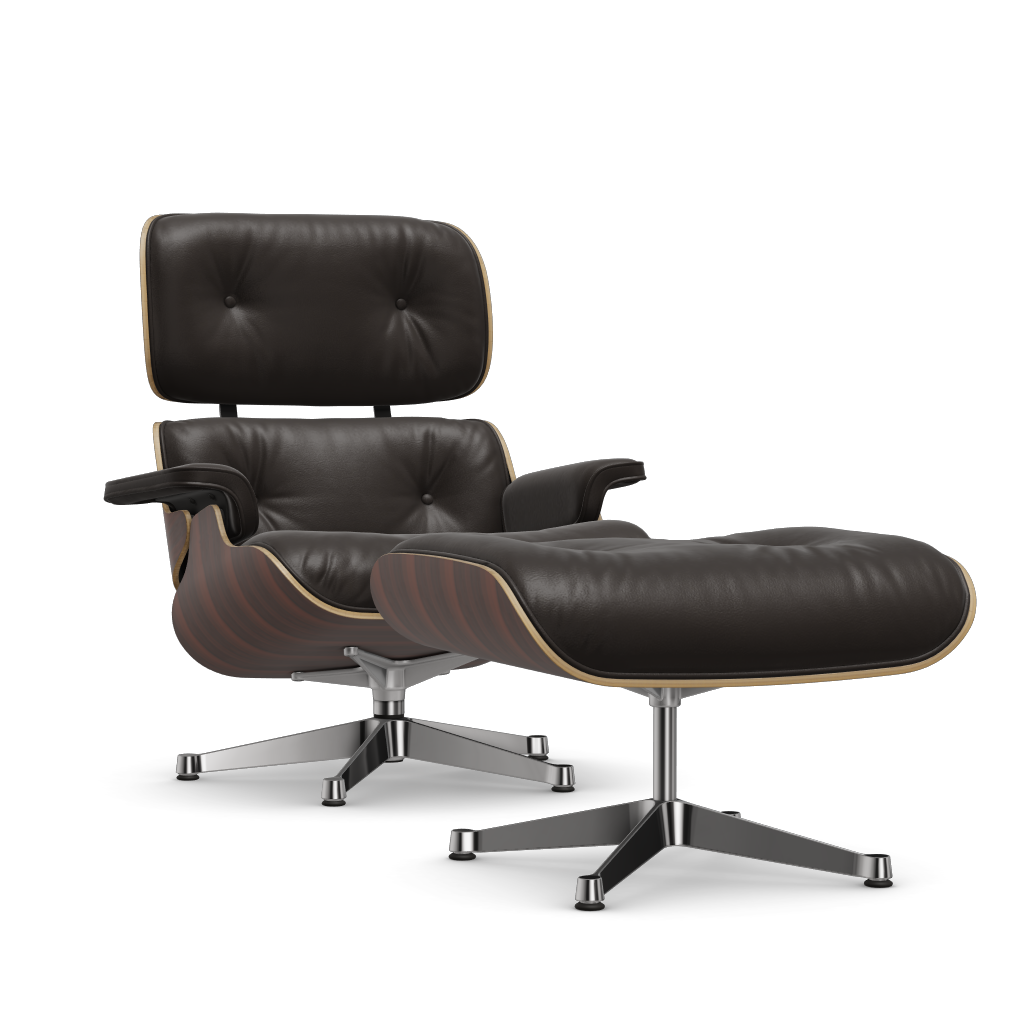 Lounge Chair & Ottoman (New Dimensions) by Vitra #Santos palisander/polished/Leather Natural F - chocolate