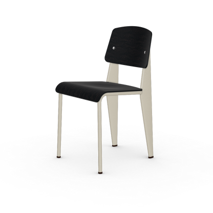 Standard Chair by Vitra #Prouvé Blanc Colombe (Ecru) powder-coated (smooth), brown glides / dark oak, with protective varnish
