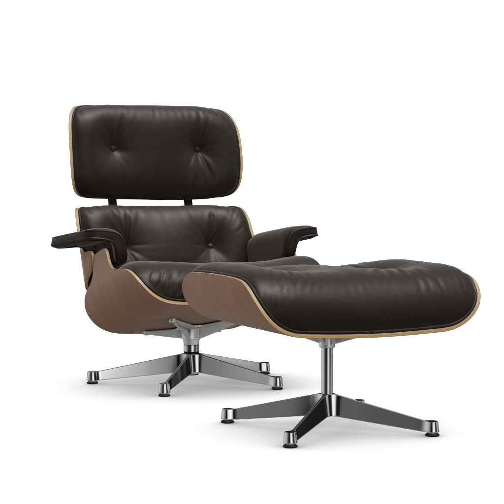 Lounge Chair & Ottoman (New Dimensions) by Vitra #american cherry/polished/Leather Natural F - chocolate