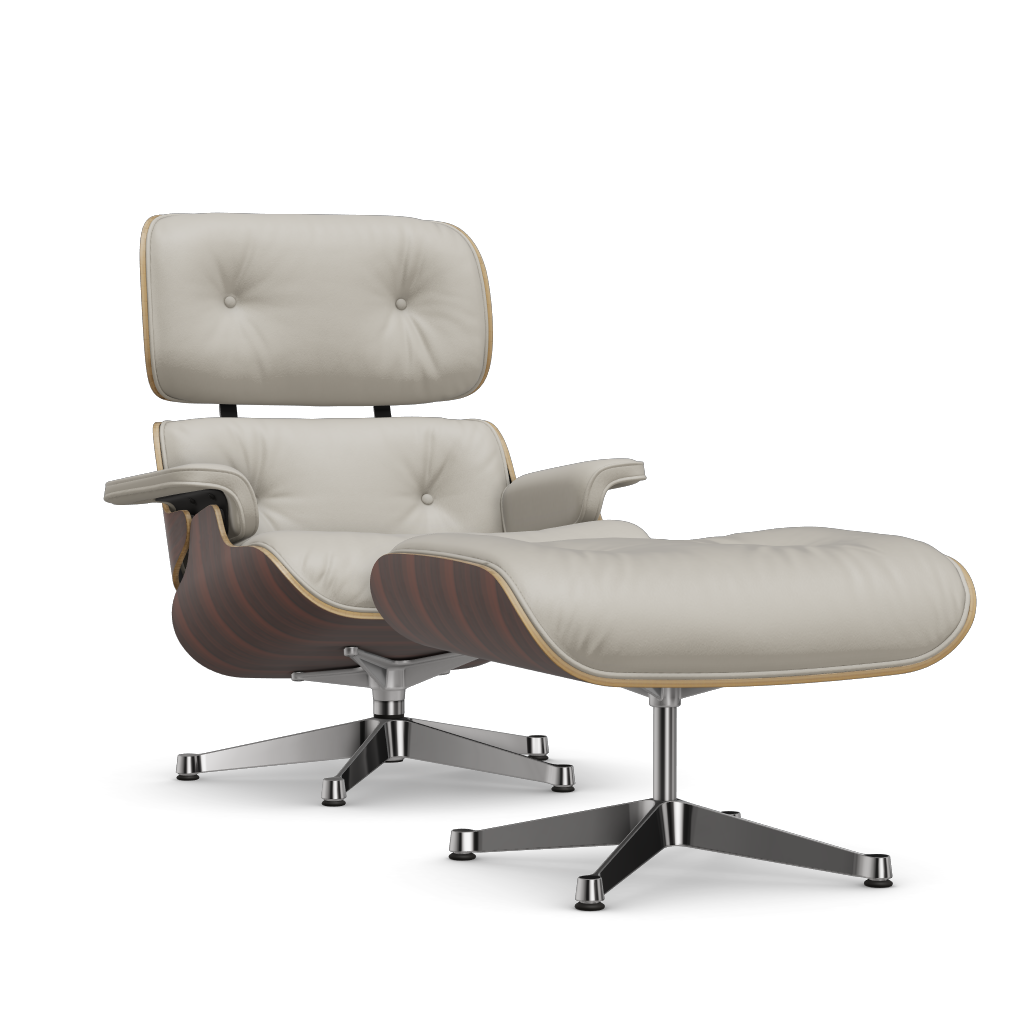 Lounge Chair & Ottoman (New Dimensions) by Vitra #Santos palisander/polished/Leather Premium F - snow