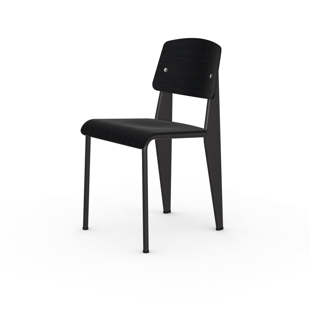 Standard Chair by Vitra #deep black powder-coated (smooth), black glides / dark oak, with protective varnish