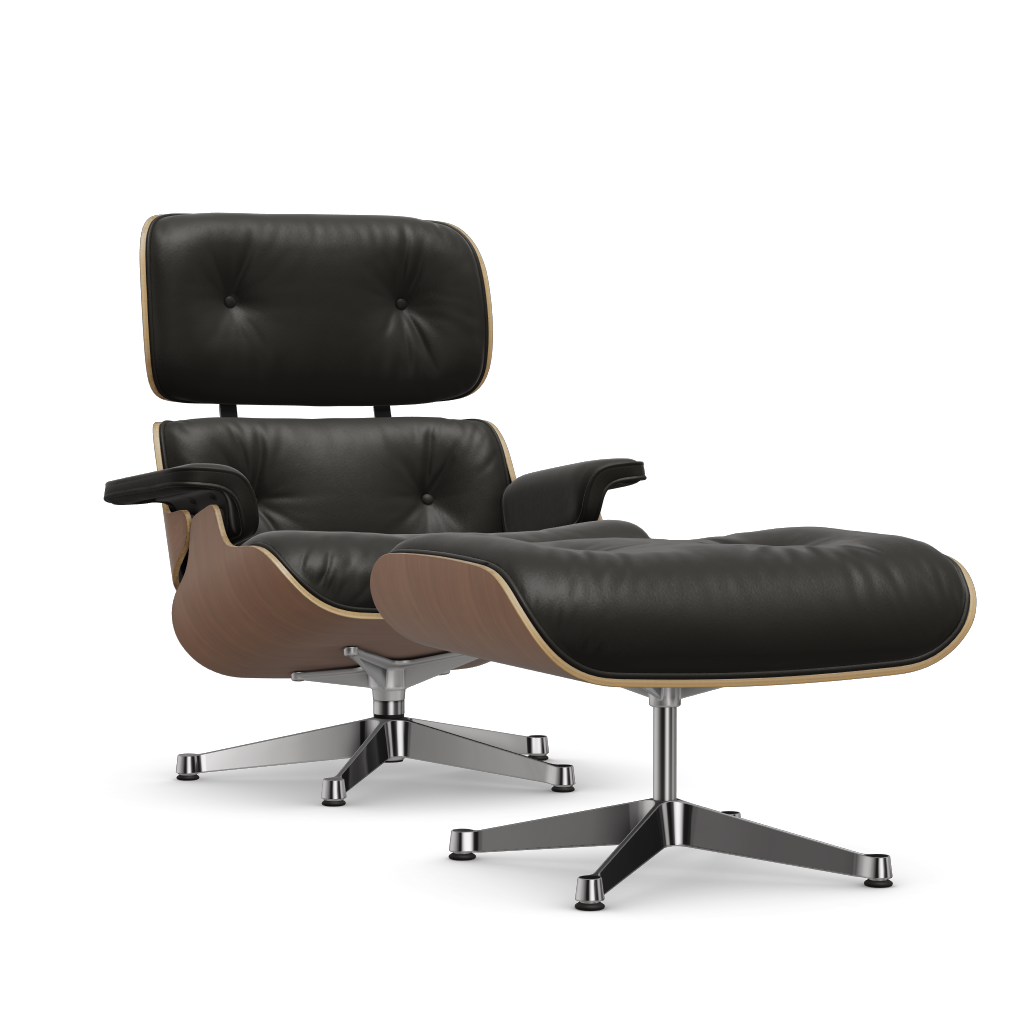 Lounge Chair & Ottoman (New Dimensions) by Vitra #american cherry/polished/Leather Premium F - nero