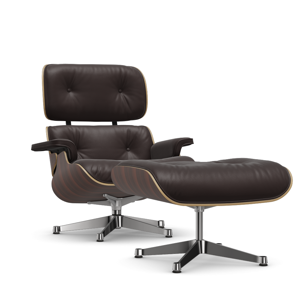 Lounge Chair & Ottoman (New Dimensions) by Vitra #Santos palisander/polished/Leather Premium F - plum