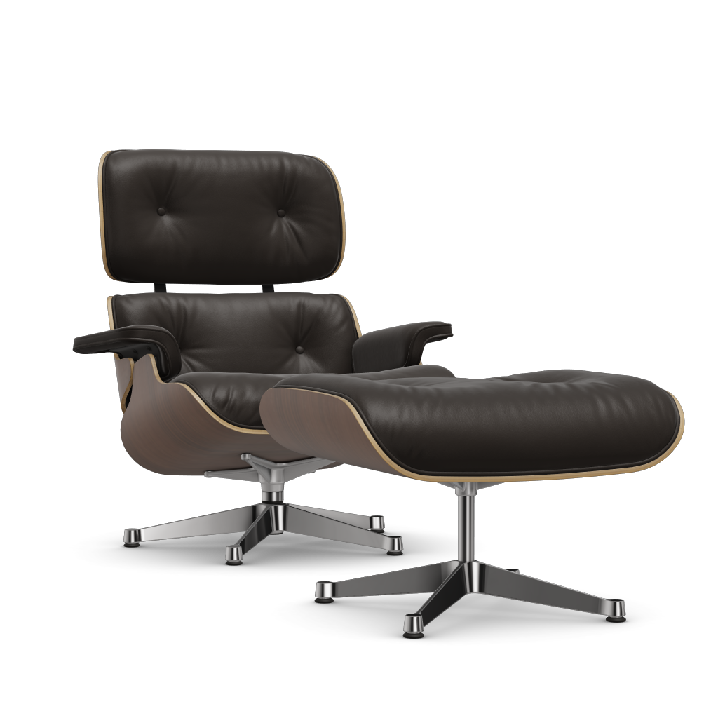 Lounge Chair & Ottoman (New Dimensions) by Vitra #black pigmented walnut/polished/Leather Premium F - chocolate