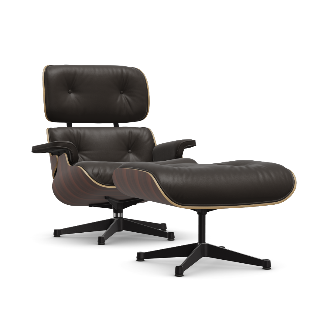 Lounge Chair & Ottoman (New Dimensions) by Vitra #Santos palisander/polished / sides black/Leather Premium F - brown