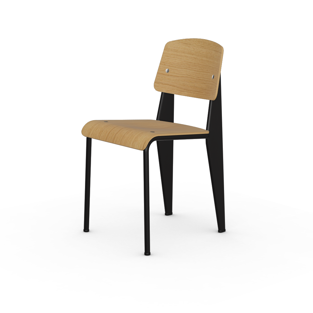 Standard Chair by Vitra #deep black powder-coated (smooth), black glides / natural oak, with protective varnish