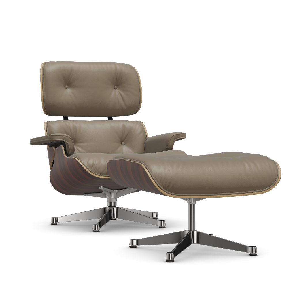 Lounge Chair & Ottoman (New Dimensions) by Vitra #Santos palisander/polished/Leather Natural F - dark sand