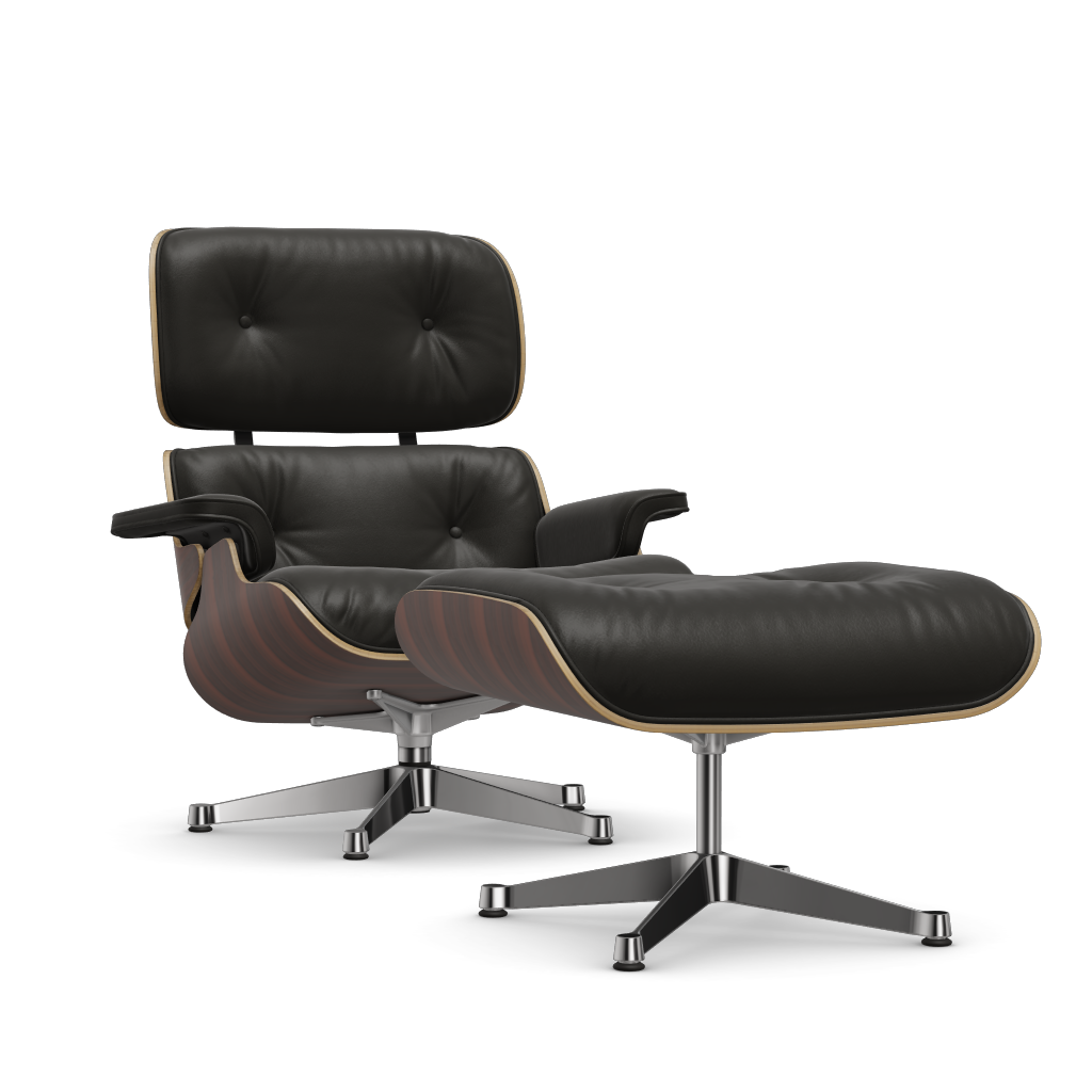 Lounge Chair & Ottoman (New Dimensions) by Vitra #Santos palisander/polished/Leather Premium F - nero