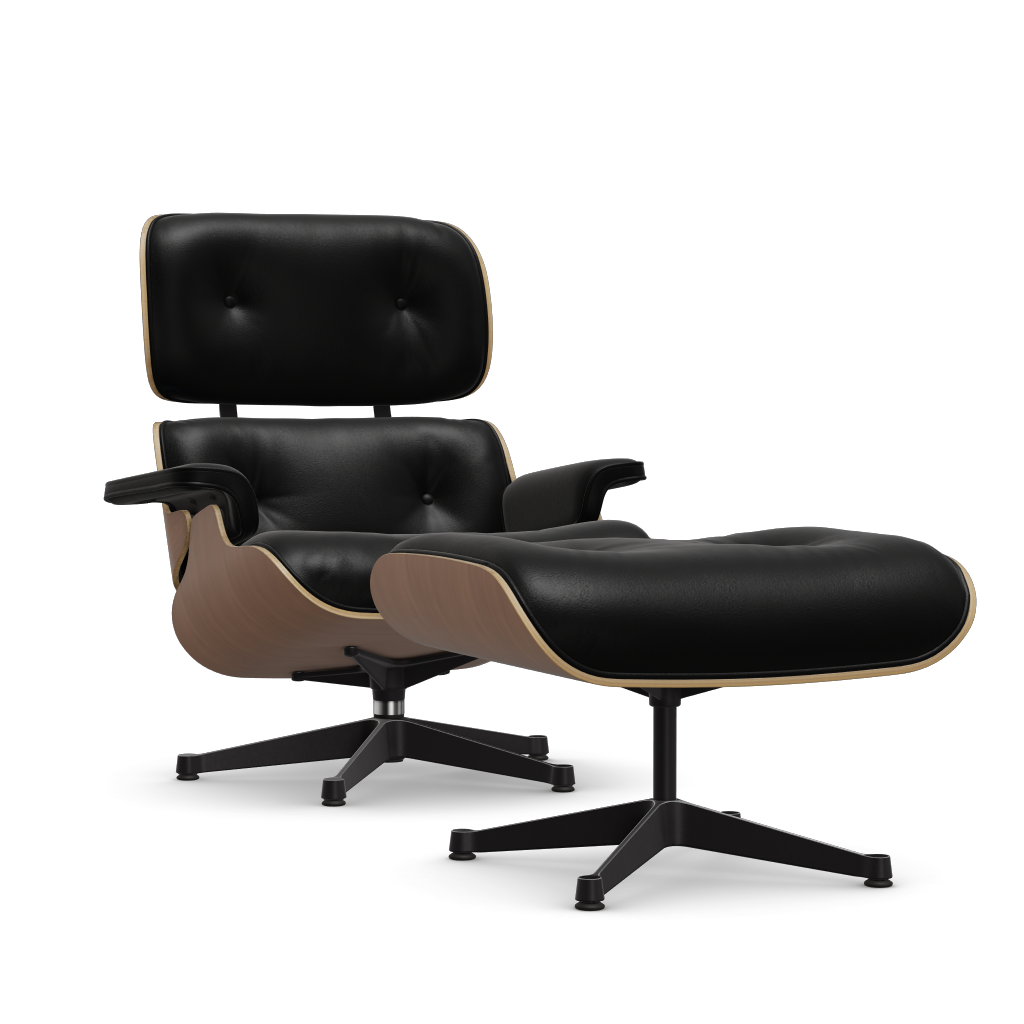 Lounge Chair & Ottoman (New Dimensions) by Vitra #american cherry/polished / sides black/Leather Natural F - nero