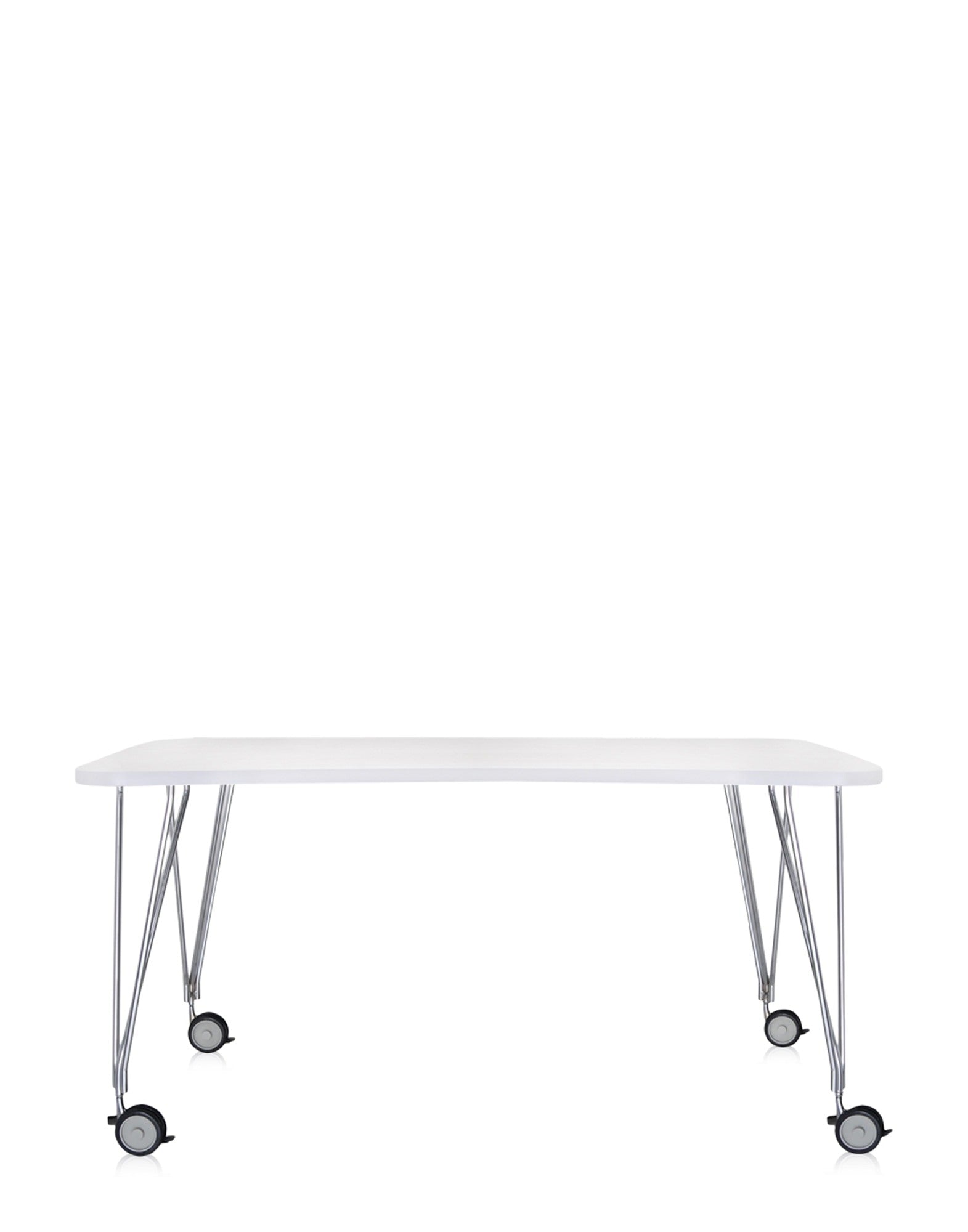 Max Desk (with Wheels) by Kartell #WHITE ZINC/CHROMIUM/160x80 cm/