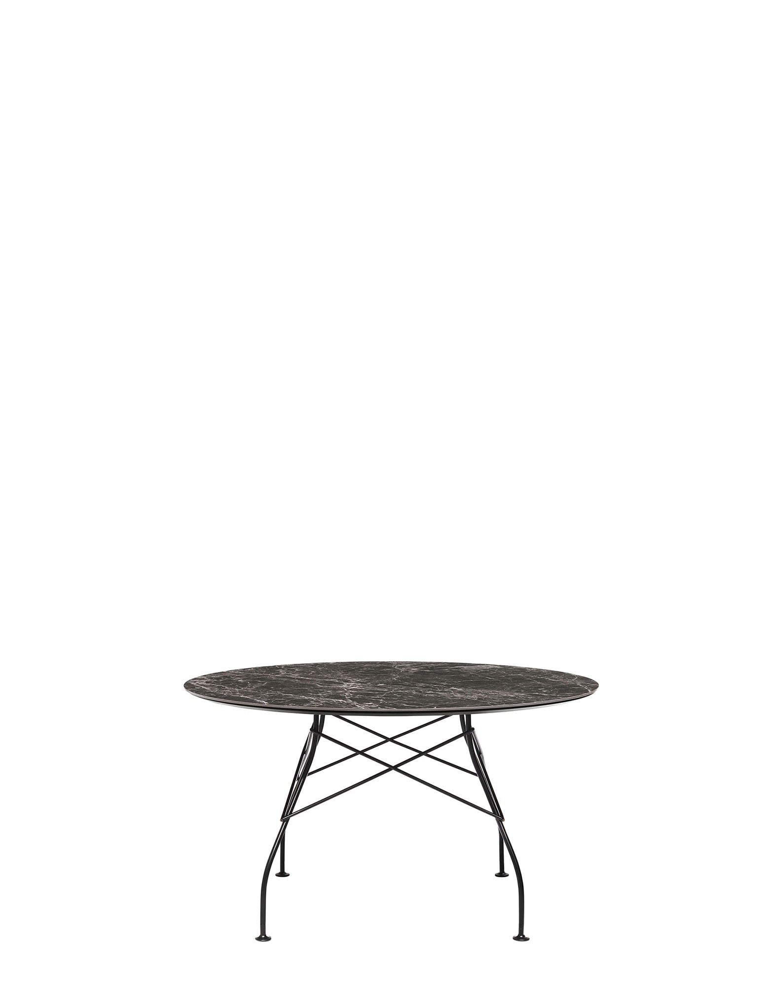 Glossy Round Table by Kartell #BROWN EMPERADOR/MATT BLACK PAINTEED STEEL/