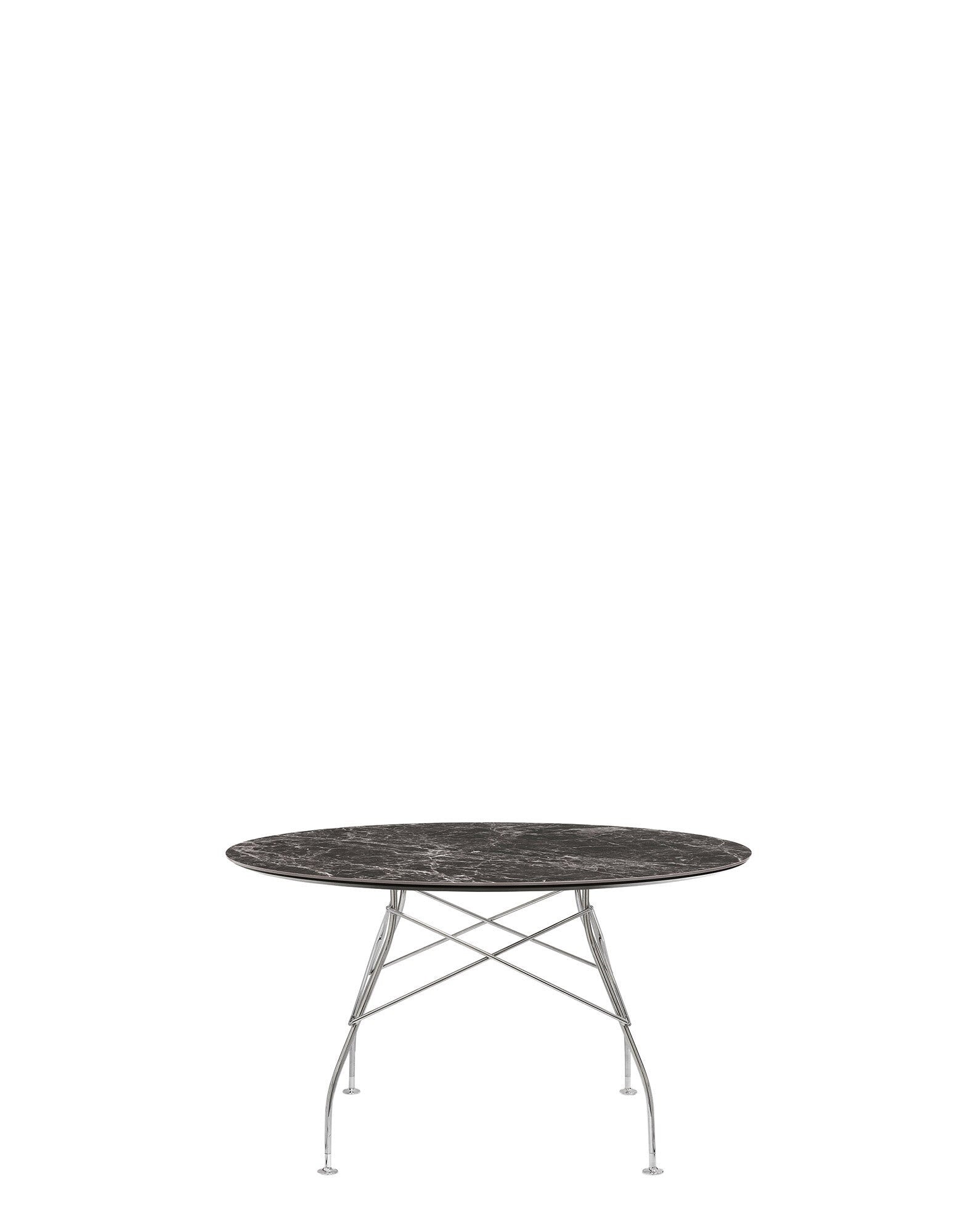 Glossy Round Table by Kartell #BROWN EMPERADOR/CHROME STEEL/