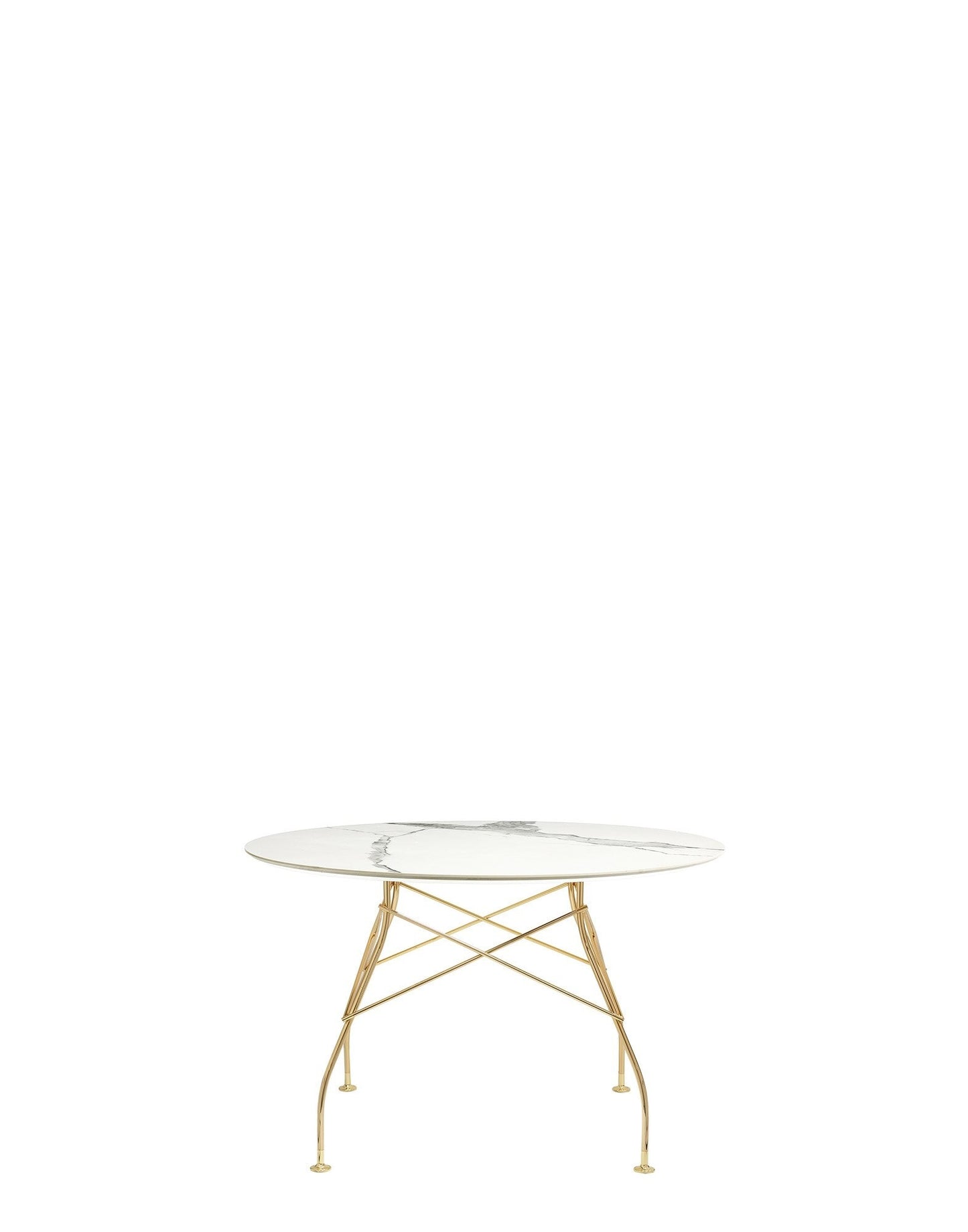 Glossy Marble Round Table by Kartell #WHITE/GOLD CHROME STEEL/