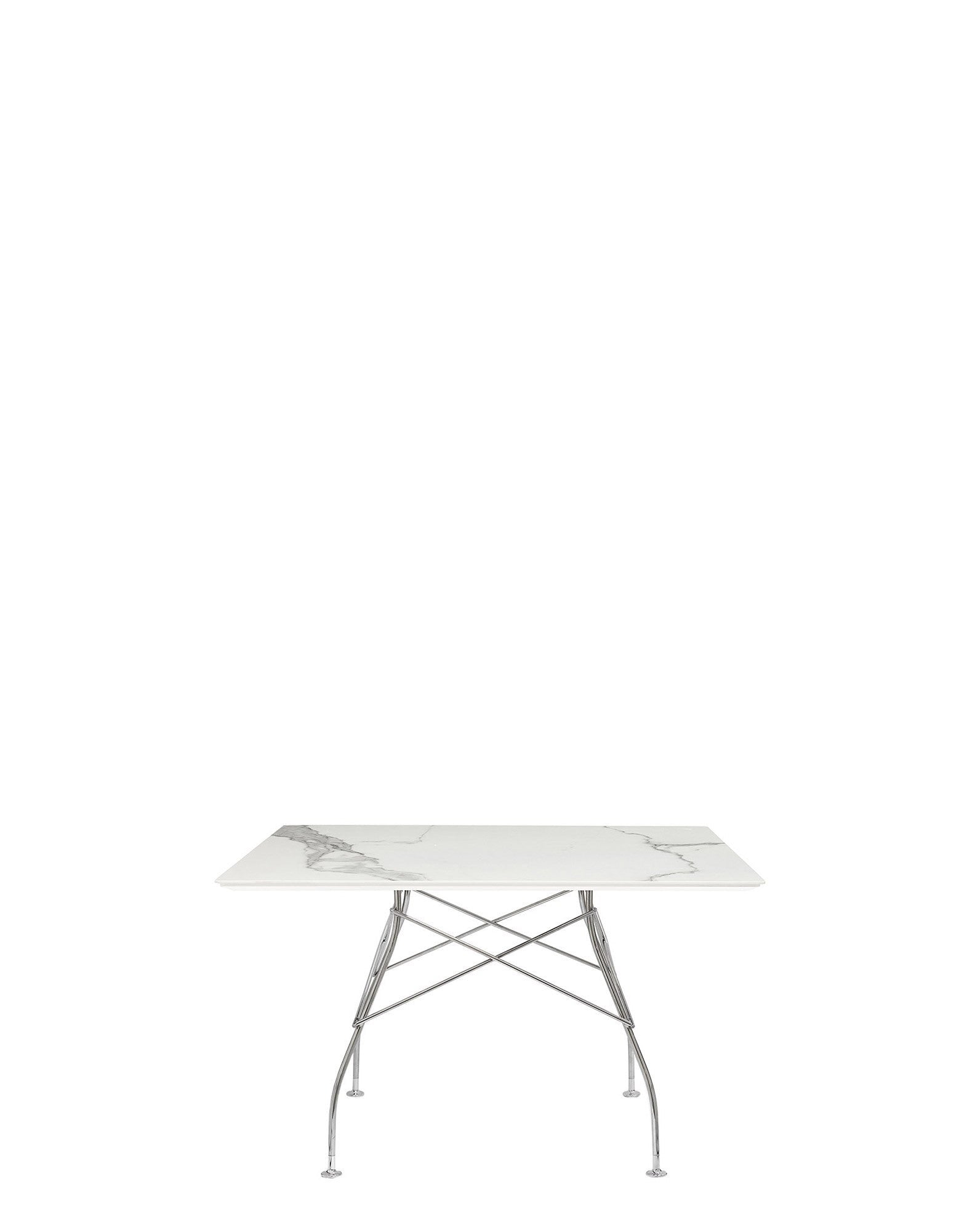 Glossy Marble Square Table by Kartell #WHITE/CHROME STEEL/