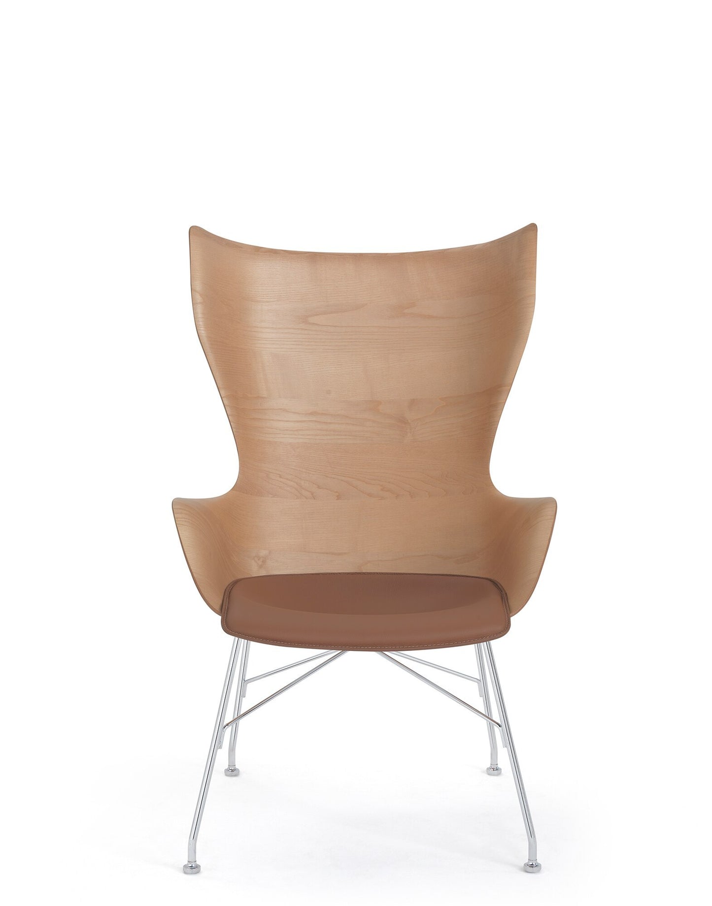 K/WOOD Armchair (with Leather Seat) by Kartell #slatted ash/LIGHT WOOD / CHOME/