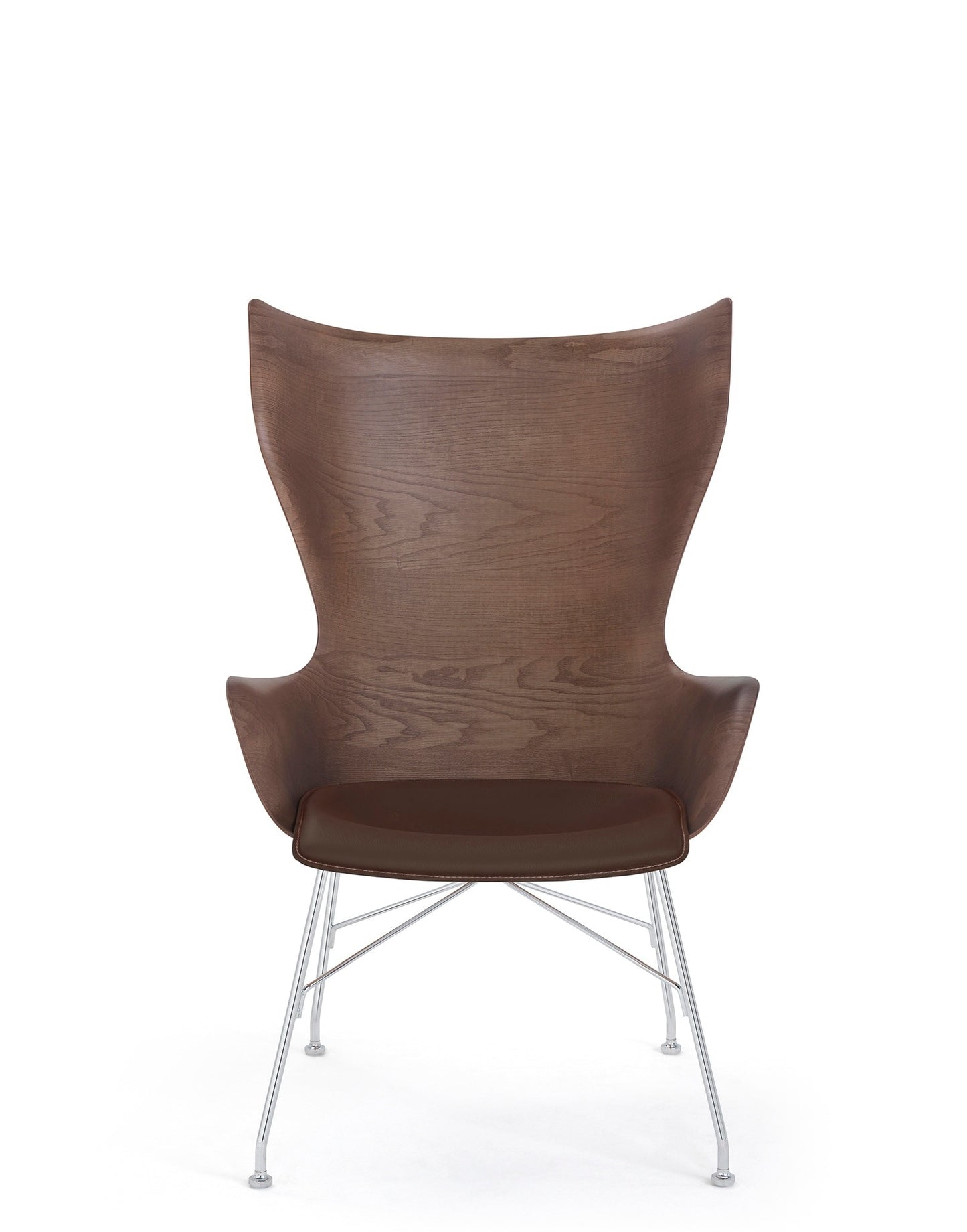 K/WOOD Armchair (with Leather Seat) by Kartell #slatted ash/DARK WOOD / CRHOME/