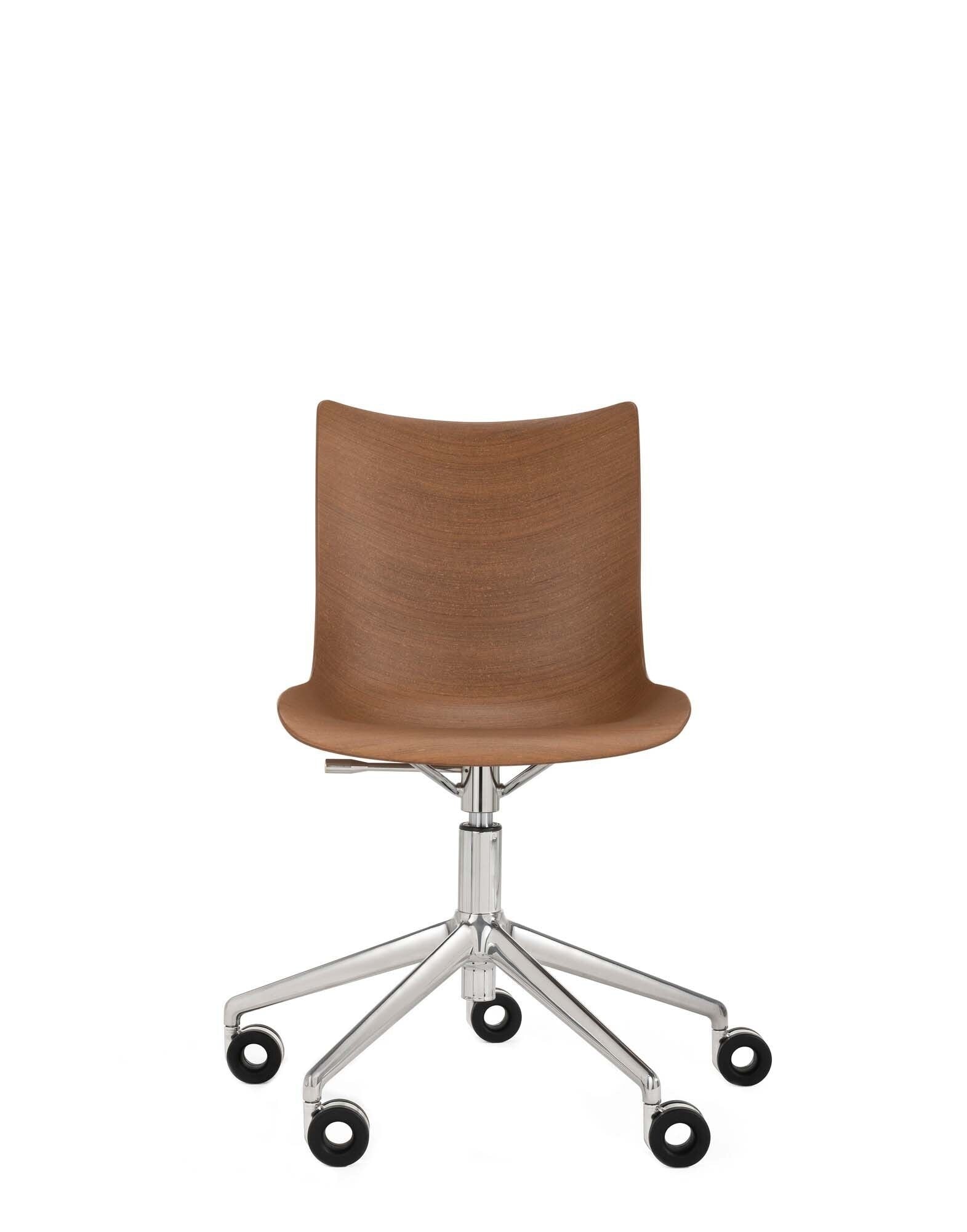 P/WOOD Swivel Chair by Kartell #BASIC VENEER/DARK WOOD/CHROME/