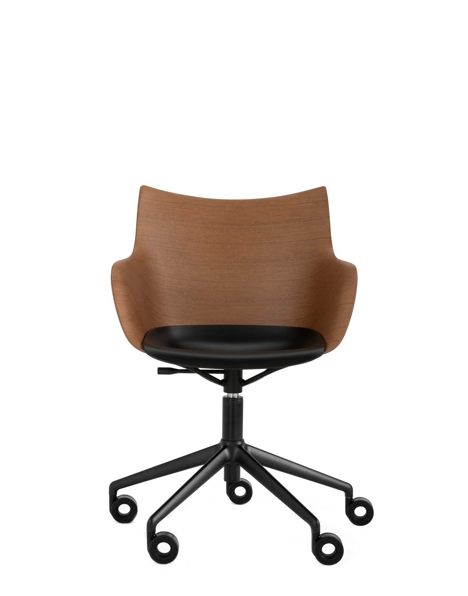 Q/WOOD Swivel Armchair by Kartell #DARK WOOD/BLACK/BLACK