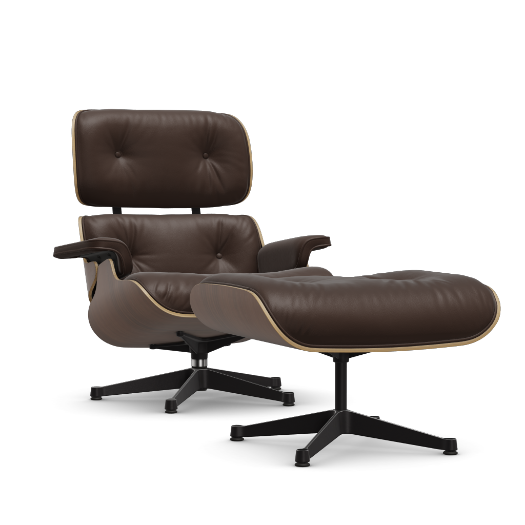 Lounge Chair & Ottoman (New Dimensions) by Vitra #black pigmented walnut/polished / sides black/Leather Premium F - marron