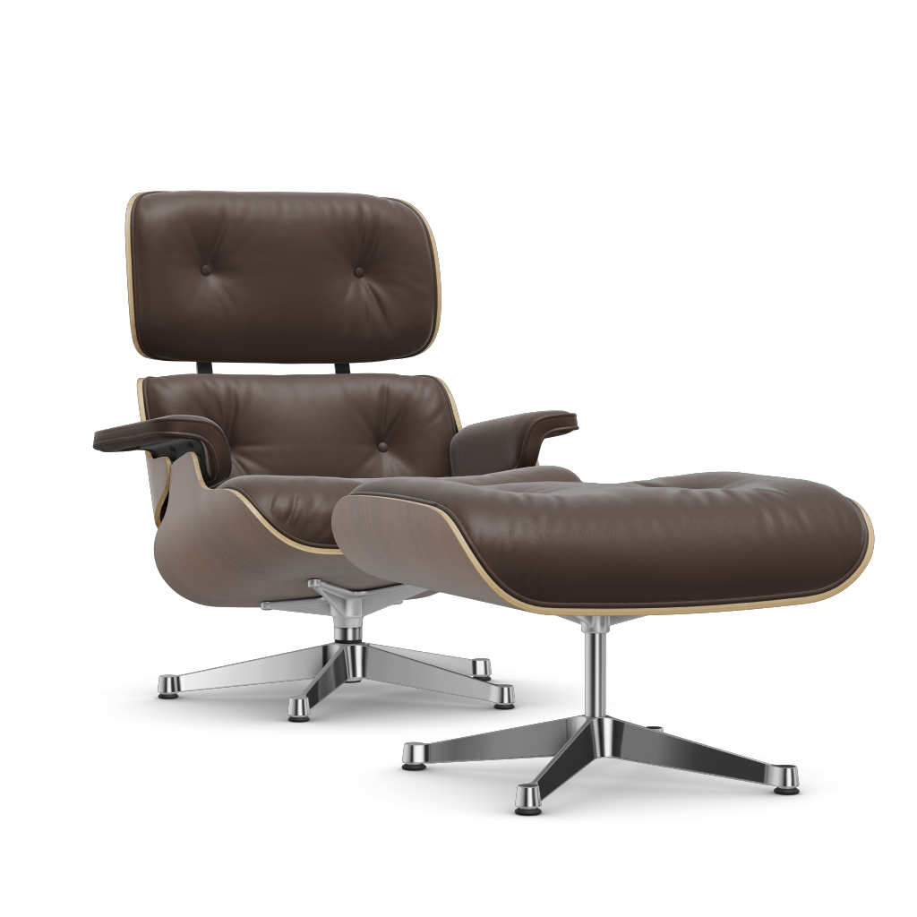 Lounge Chair & Ottoman (New Dimensions) by Vitra #black pigmented walnut/polished/Leather Premium F - marron