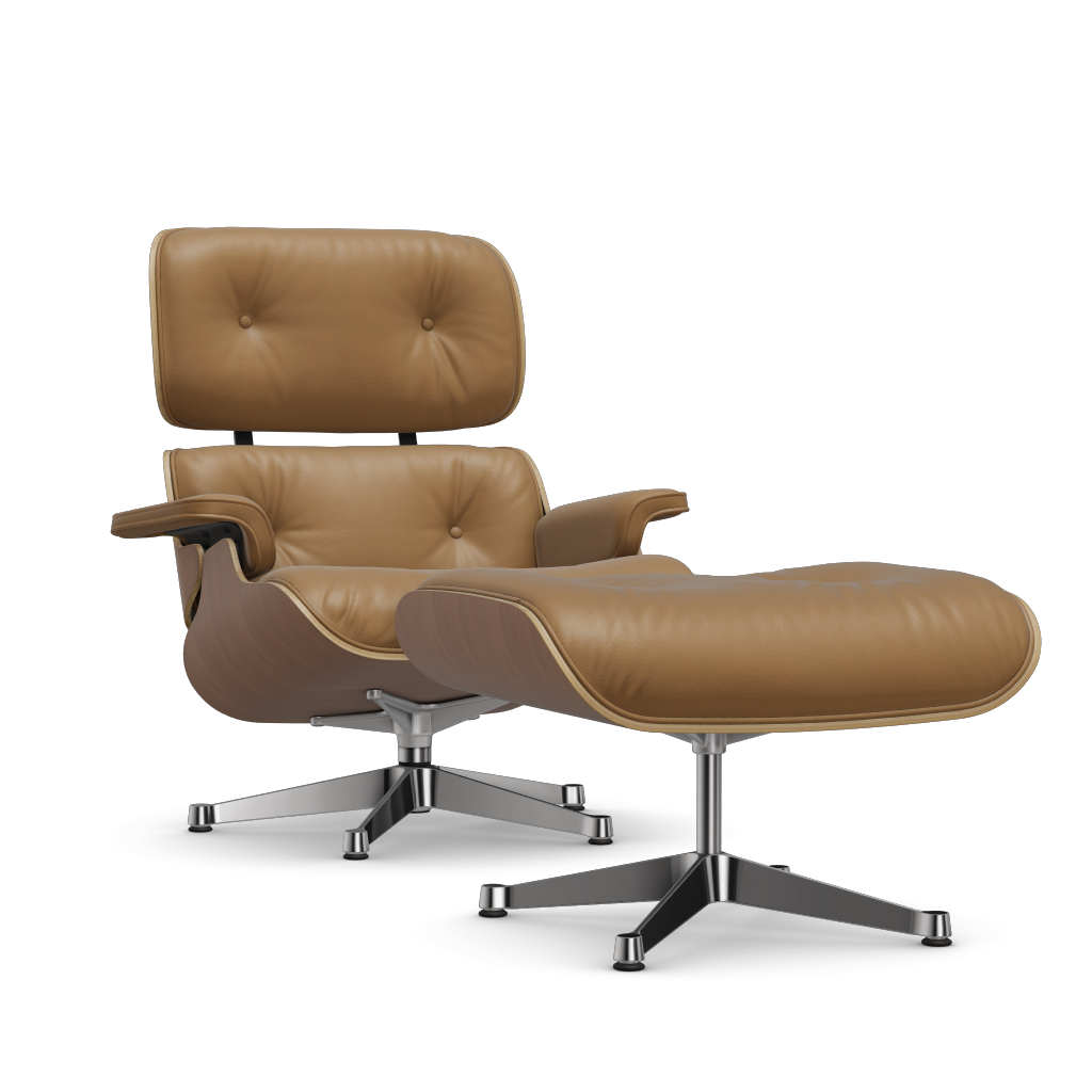 Lounge Chair & Ottoman (New Dimensions) by Vitra #american cherry/polished/Leather Natural F - caramel