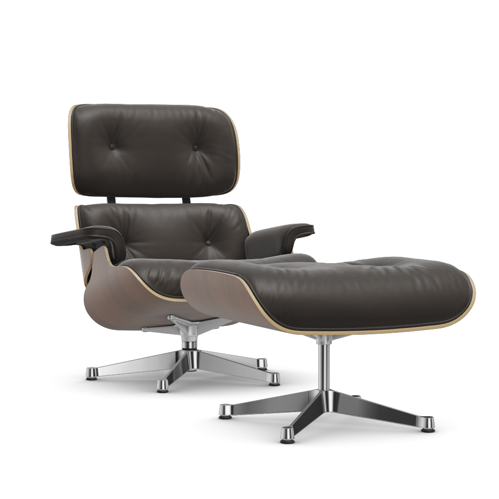 Lounge Chair & Ottoman (New Dimensions) by Vitra #black pigmented walnut/polished/Leather Premium F - brown