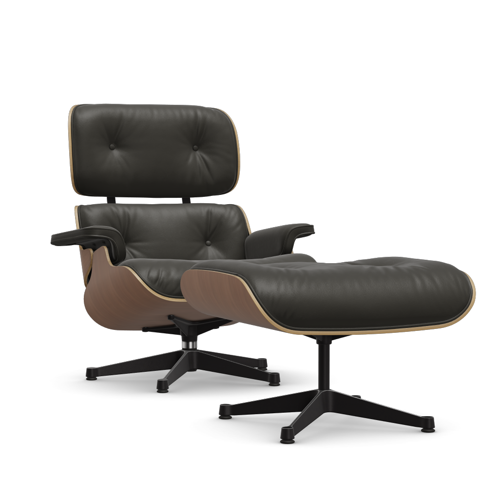 Lounge Chair & Ottoman (New Dimensions) by Vitra #american cherry/polished / sides black/Leather Premium F - umbra grey