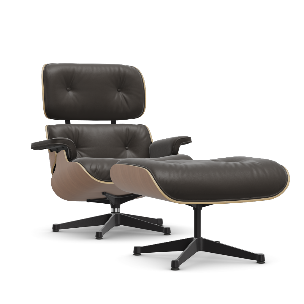 Lounge Chair & Ottoman (New Dimensions) by Vitra #american cherry/polished / sides black/Leather Premium F - brown