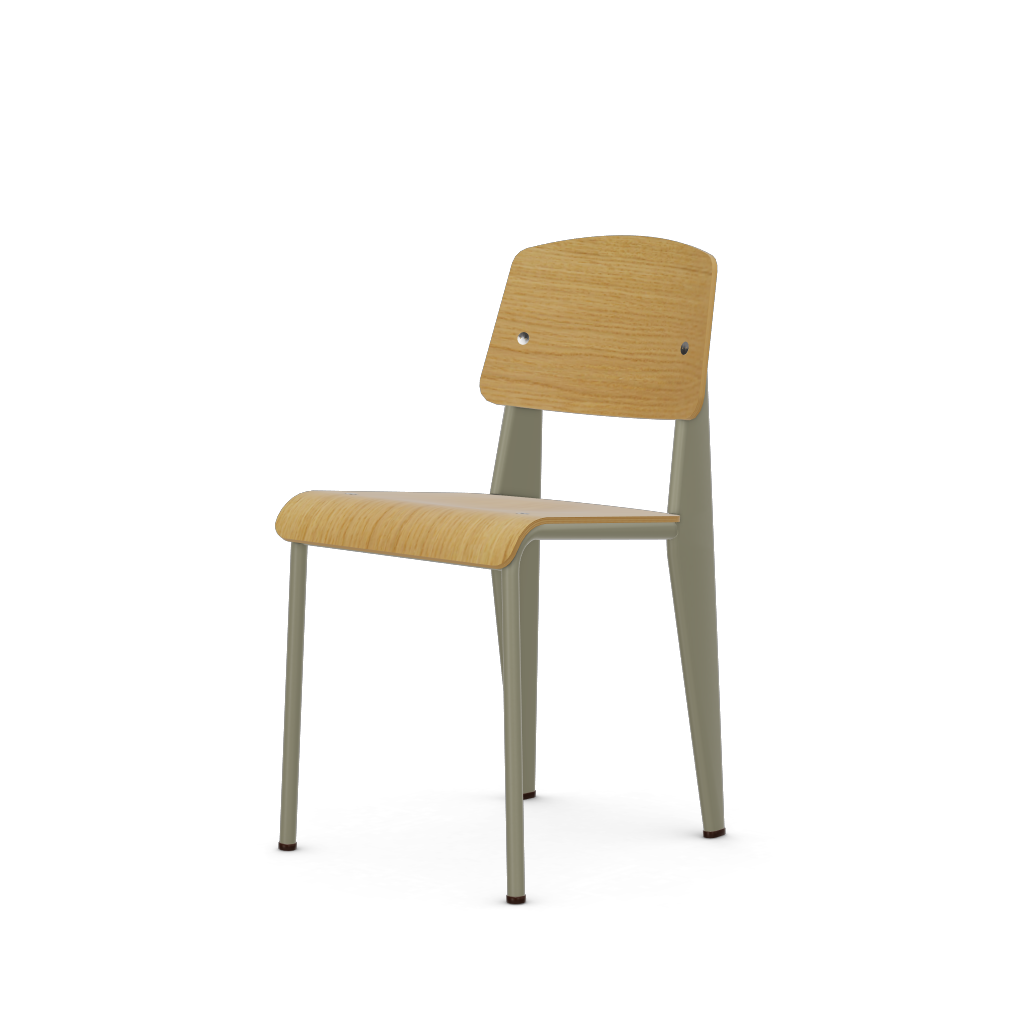 Standard Chair by Vitra #Prouvé Gris Vermeer powder-coated (smooth), brown glides / natural oak, with protective varnish