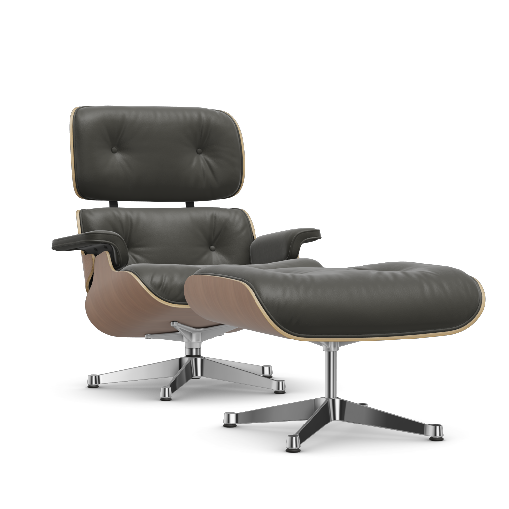 Lounge Chair & Ottoman (New Dimensions) by Vitra #american cherry/polished/Leather Premium F - umbra grey