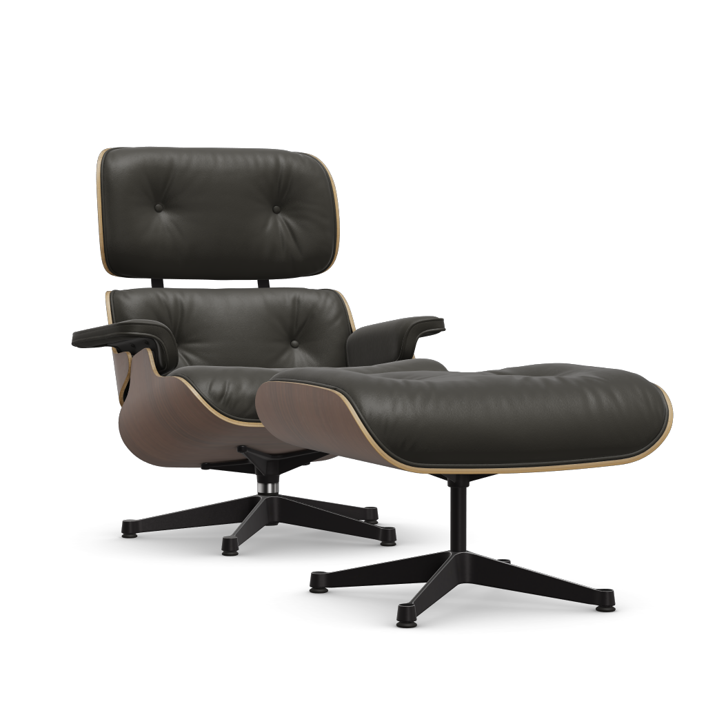 Lounge Chair & Ottoman (New Dimensions) by Vitra #black pigmented walnut/polished / sides black/Leather Premium F - umbra grey