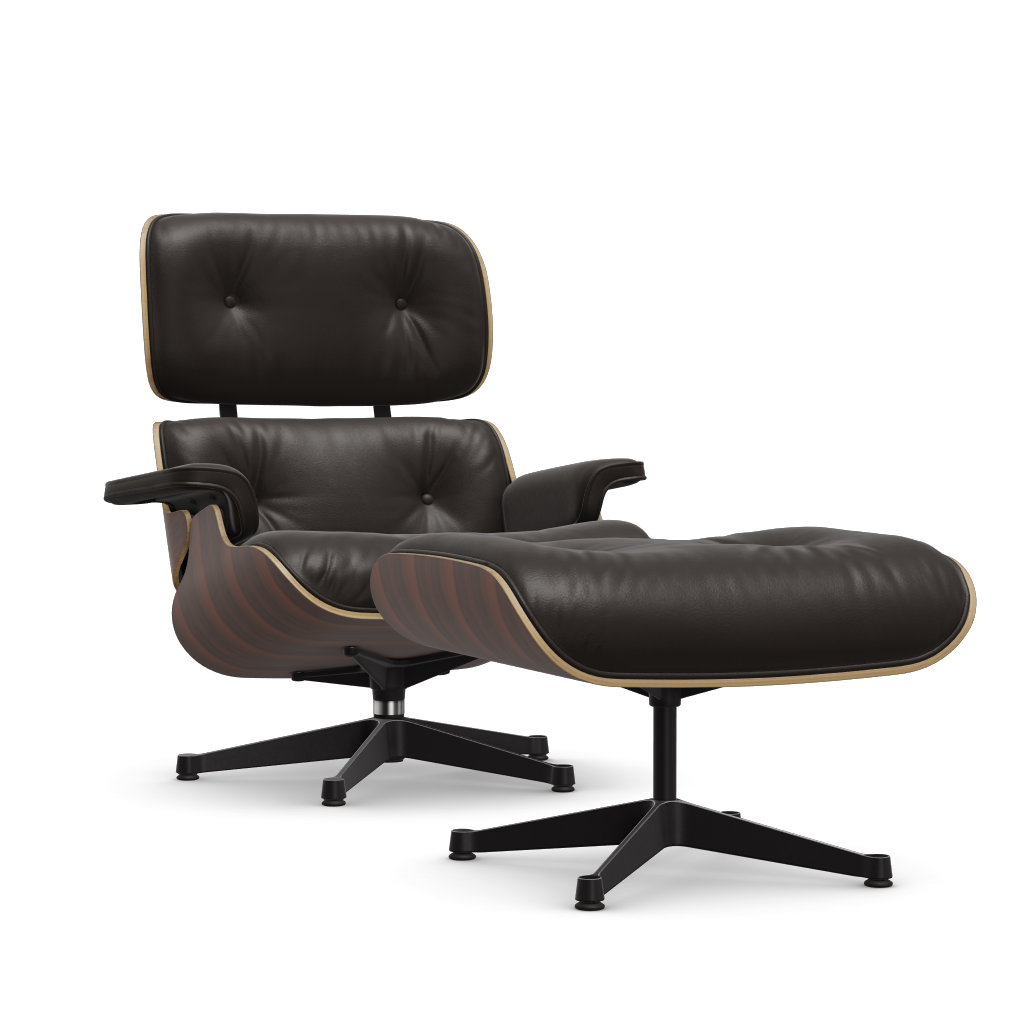 Lounge Chair & Ottoman (New Dimensions) by Vitra #Santos palisander/polished / sides black/Leather Natural F - chocolate