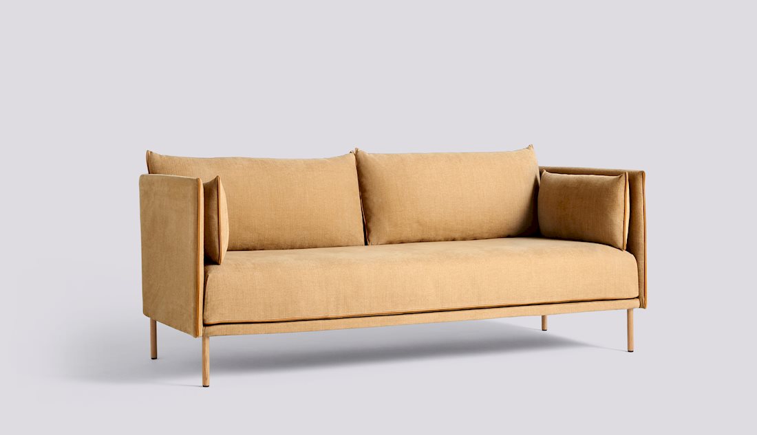 Silhouette 2 Seater Sofa (Low) by Hay #oiled solid oak legs/linara-142-cognac-leather-piping