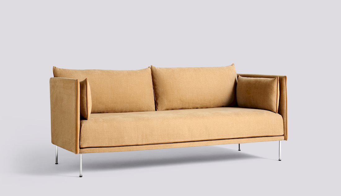 Silhouette 2 Seater Sofa (Low) by Hay #chromed steel legs/linara-142-cognac-leather-piping
