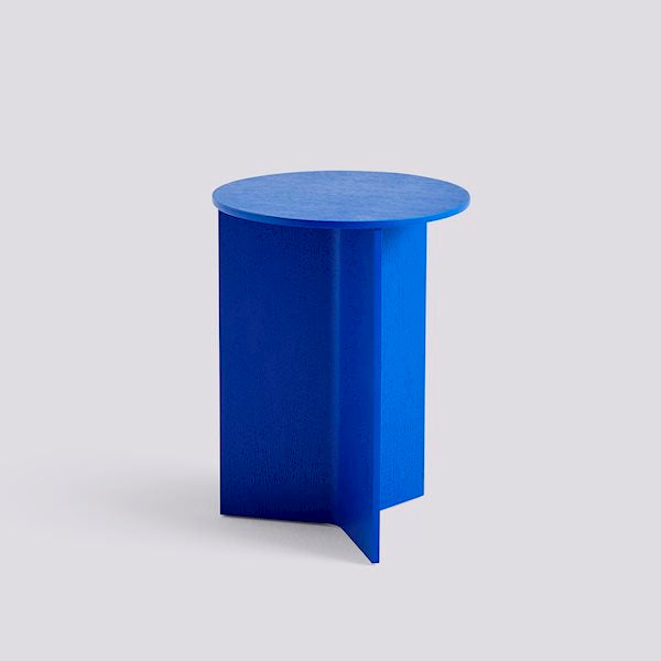 Slit Round Side Table by Hay #H47 x W35 x L35 / vivid-blue-water-based-lacquered-oak