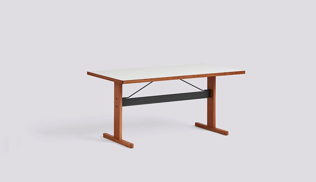 Passerelle Table by Hay #H74 x W160 x L85/Water-based lacquered Walnut Ink black powder coated crossbar/Dusty grey Laminate