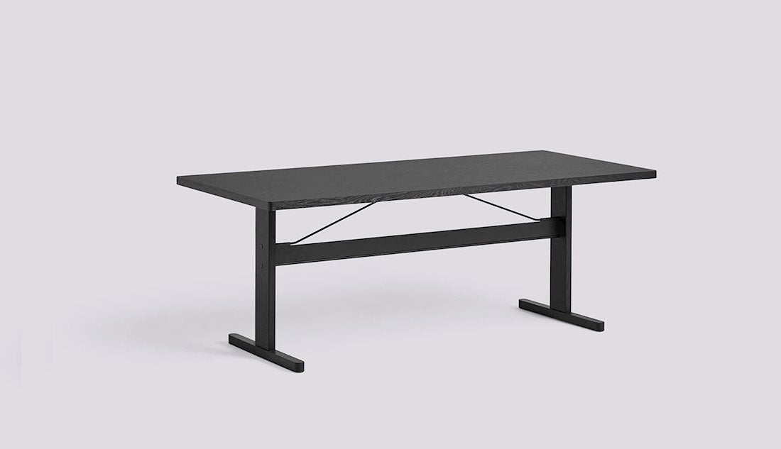 Passerelle Table by Hay #H74 x W200 x L90/Ink black Water-based lacquered Oak Ink black powder coated crossbar/Black Linoleum