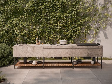 BASE - Gas porcelain stoneware outdoor kitchen with Barbecue by Kettal