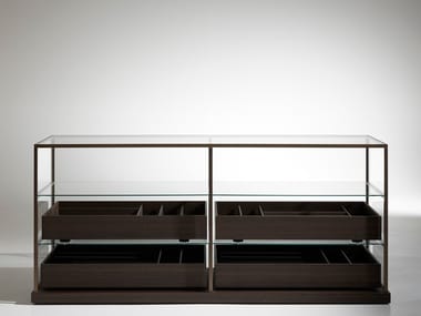 ACQUARIO - Wood and glass chest of drawers by Porro