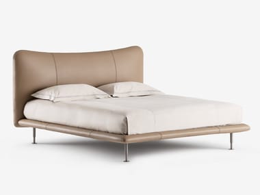 BAIA - Leather double bed with upholstered headboard by Flou