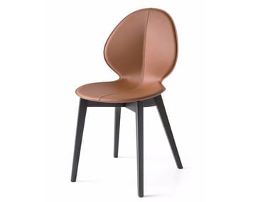 BASIL W - Upholstered tanned leather chair by Calligaris